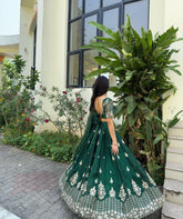 Shining Jimmy choo Deep Green Color Sequence work Lehenga Choli